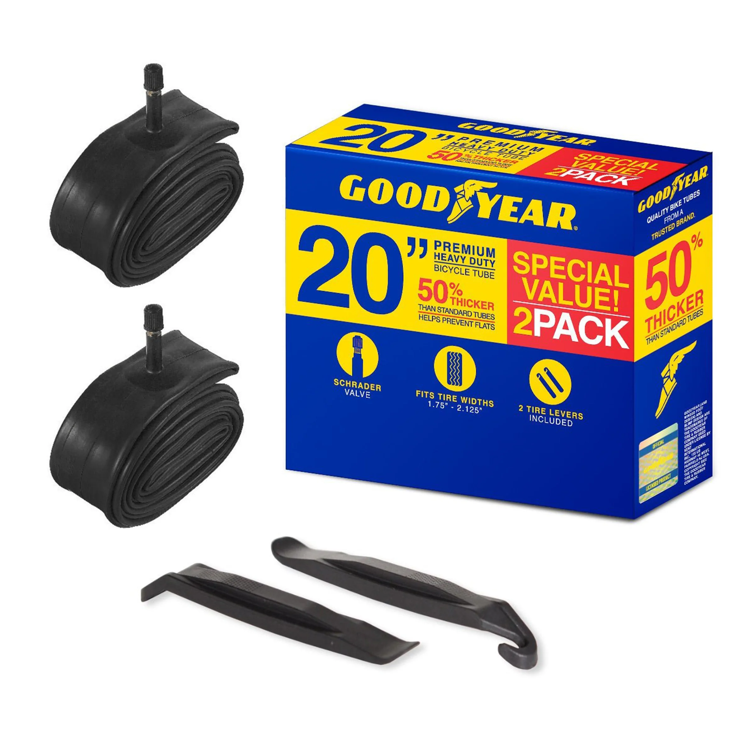 Goodyear® Heavy Duty Bike Inner Tube | 2 Pack | 20" x 1.75" - 2.125"