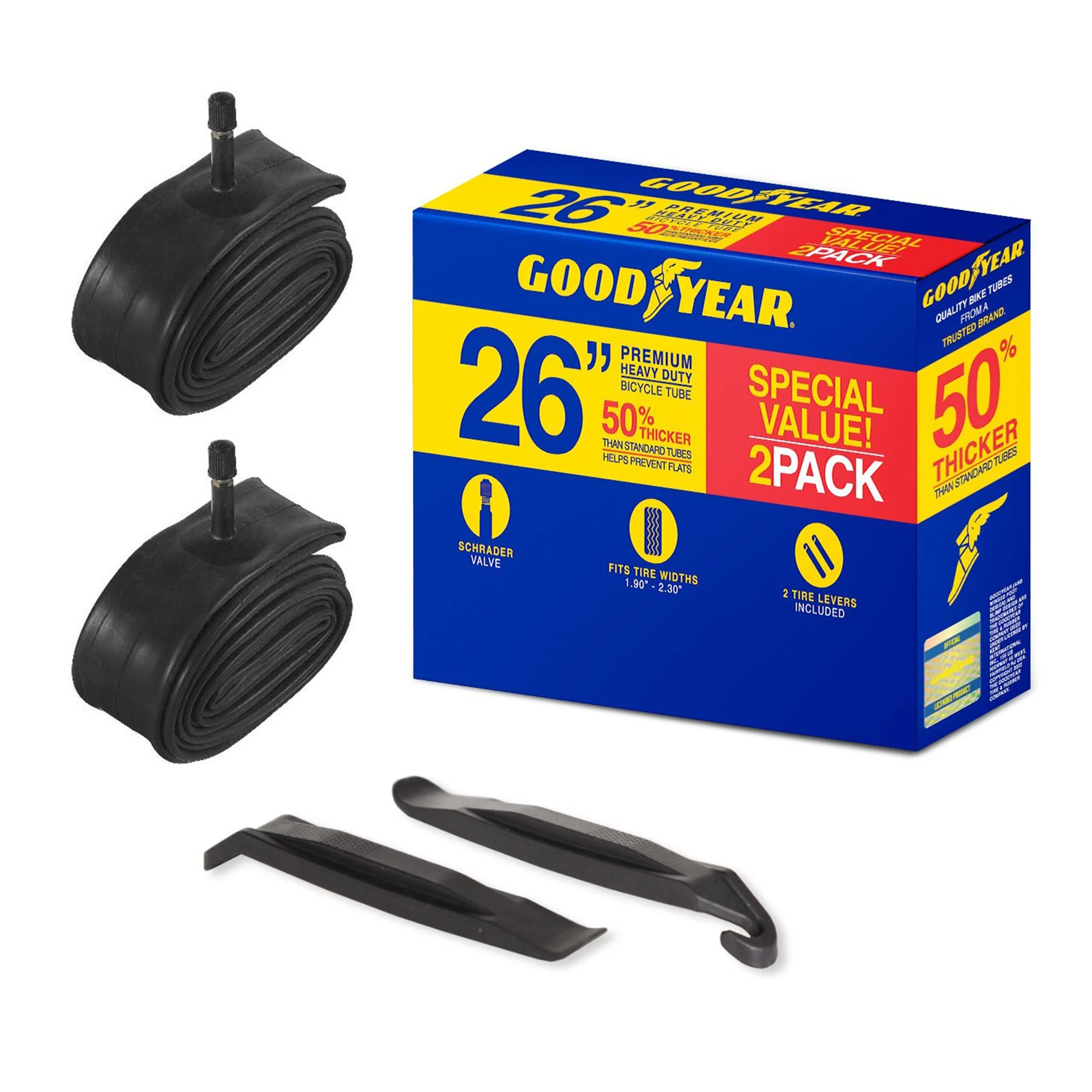 Goodyear® Heavy Duty Bike Inner Tube | 2 Pack | 26" x 1.90" - 2.30"